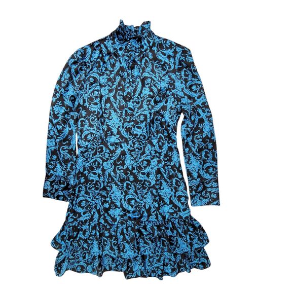 Sandro Alna Tiered Botanical Print Mini Dress Blue Long Sleeve Mini FR40 / M / 8 - Picture 1 of 6